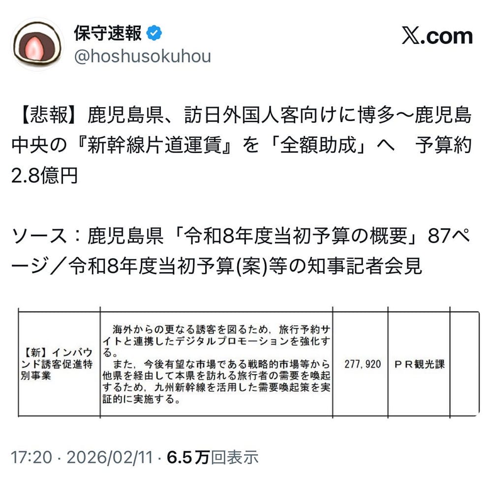 擬砸3億補助國外客免費搭九州新幹線來玩民怨不公平